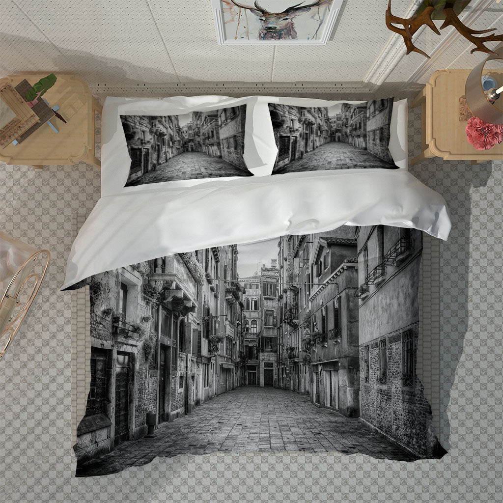 Custom grey building curtains Bedding Set Luxury Twill King Size Duvet Cover Sets Single Full Queen BedClothes Quilt Covers