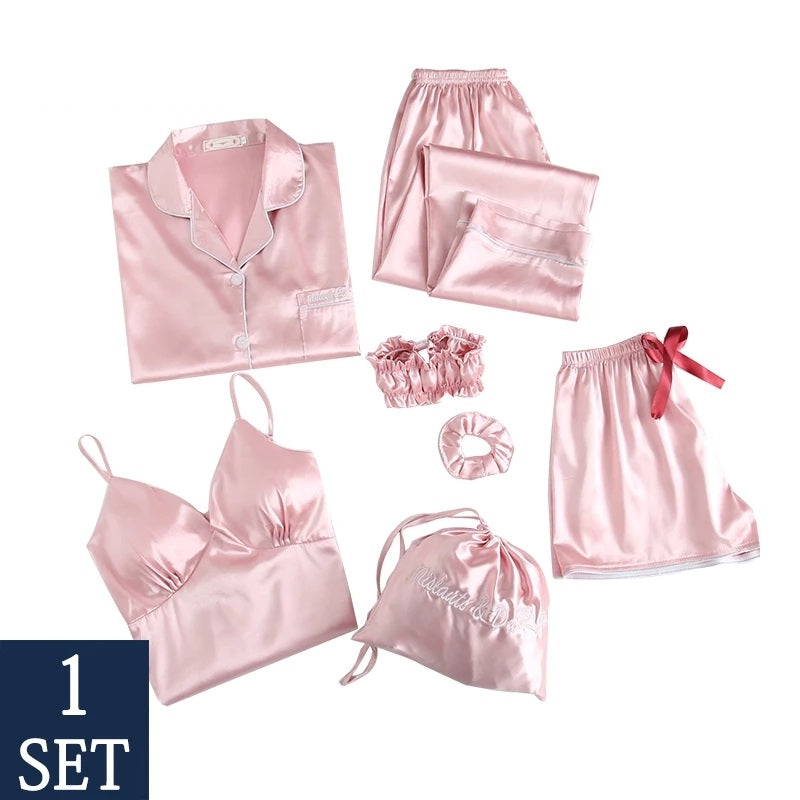Sleepwear For Women Pyjama Set Women&#039;s Pajama Home Clothes Silk Female Pyjamas 7 Pcs Pajama For Woman Set Free Shipping