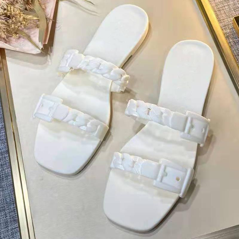 Summer designer casual ladies sandals rubber jelly slippers flat-bottomed fashion comfortable beautiful office large size shoes