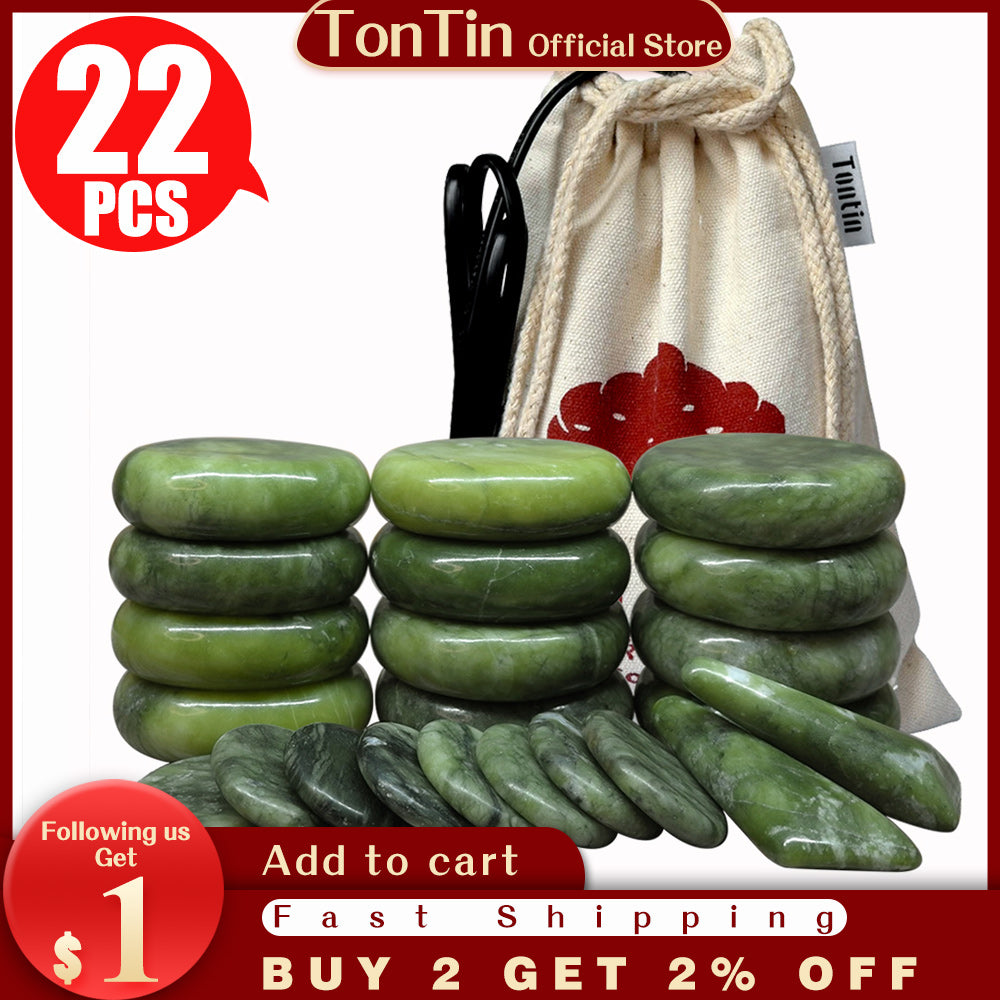 Tontin 22pcs-set Jade glaze hot stone massage Set massager back massageador Health Care stones for massage spine basalt lava stone spa
