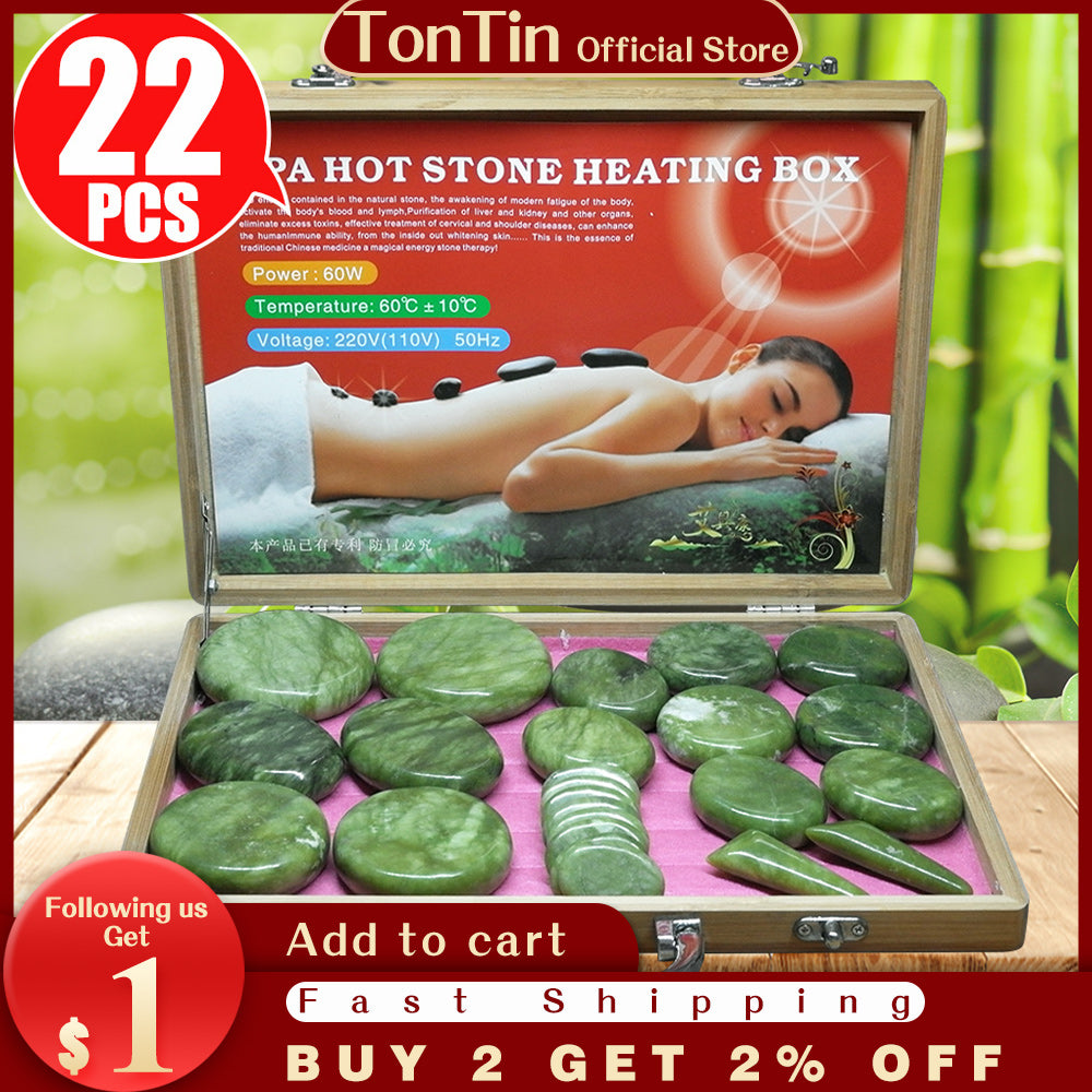 Tontin Hot Stone Massage Set Heater Box Relieve Stress Back Pain Health Care Acupressure Lava Basalt Stones for Healthcare jade glaze spa