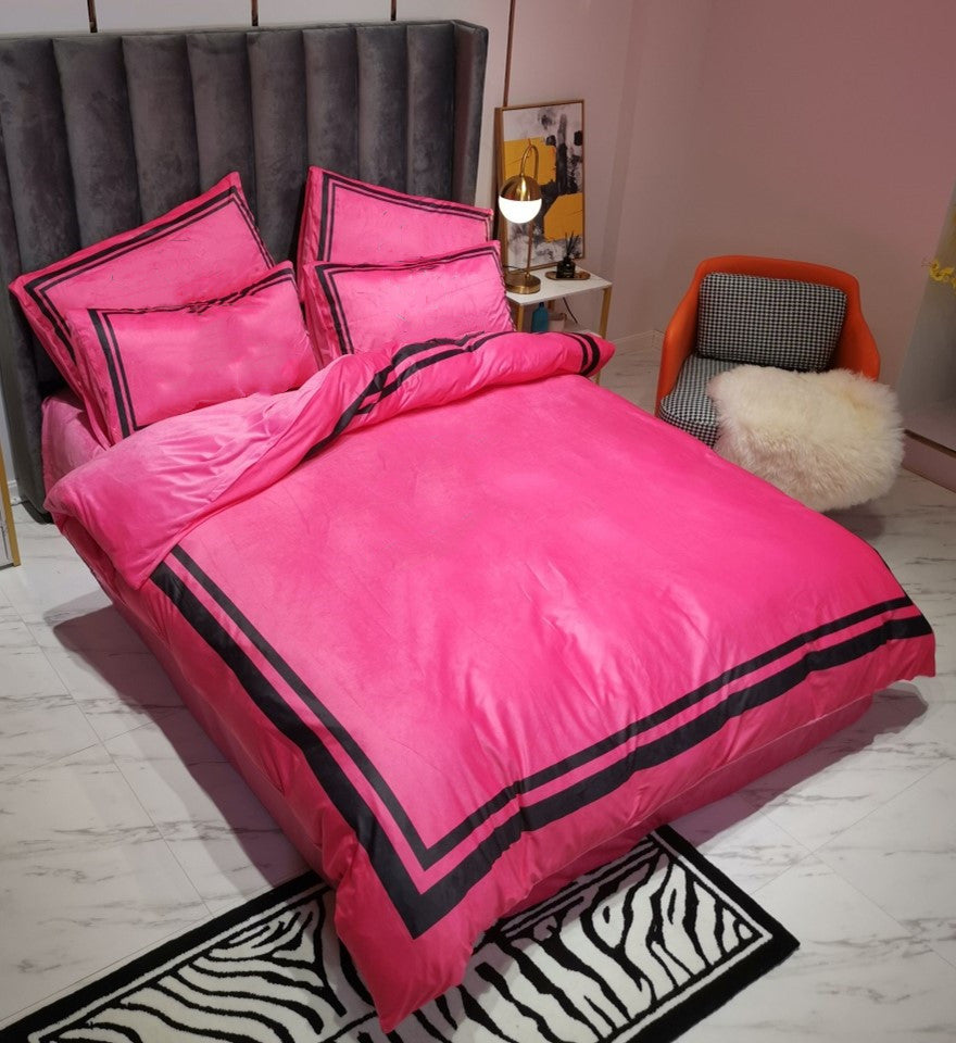 Branded Warm Fleece Fabric Bedding sets Letter Flower Sheet Duvet Cover Pillowcase European Style Designer Colorful Quenn Size