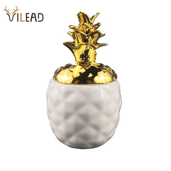 VILEAD 15.5cm 20.5cm Ceramic Pineapple Storage Box for Jewelry Black Pineapple Figurines Fruit Crafts Ornaments For Home Offices 210315