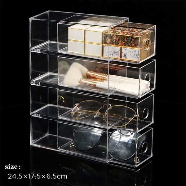 Cosmetic Organiser Multifunctional Storage Box Transparent Acrylic Lipstick Makeup Brush Home Office Stationery Storage Box Pen 210315