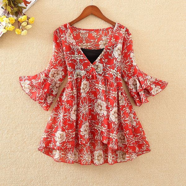 Chiffon Blouse Tps Floral Kimono Boho Ruffle Shirt Womens Tops And Blouses Plus Size Korean Harajuku Clothes Camisa DF2448 210315
