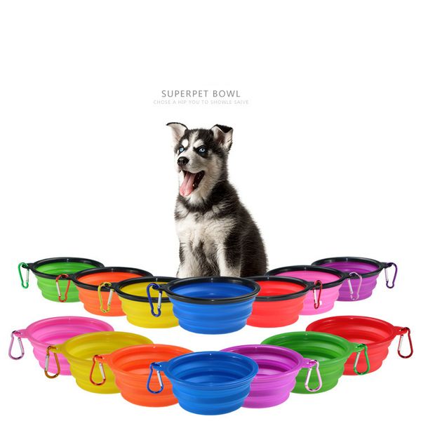 DHL High Quality Two Styles of Travel Collapsible Cat and Dog Bowls Feeding Pet Water Tray Feeder with Hooks 12 Silicone