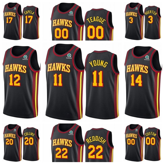 Atlanta\rHawks\rMen Cam Reddish Trae Young 2020-21 Swingman City Basketball Jersey Black Icon Edition