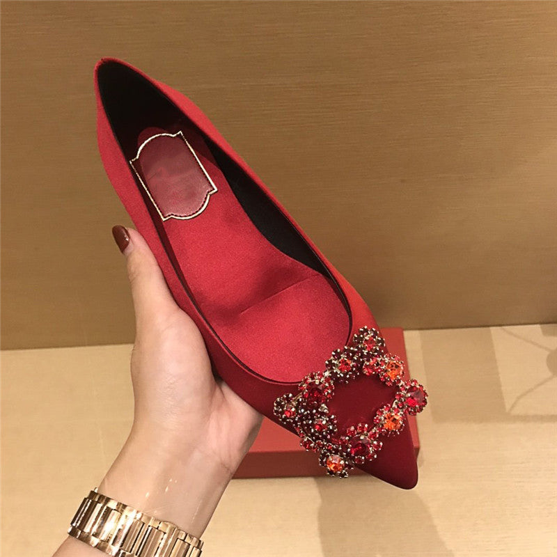 2021ss Spring Summer popular party banquet quality Ladies Sandals Fashion Square Drill Decoration Women Flat Sandals Pointed Toe Slides with box