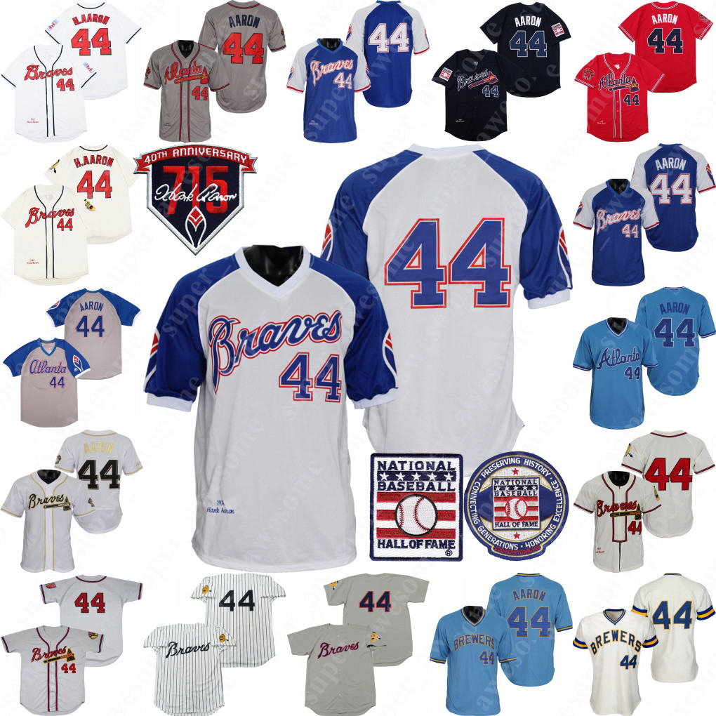 44 Hank Aaron Jersey 1963 1974 1957 Baseball Jerseys White Red Cream Blue Stitched