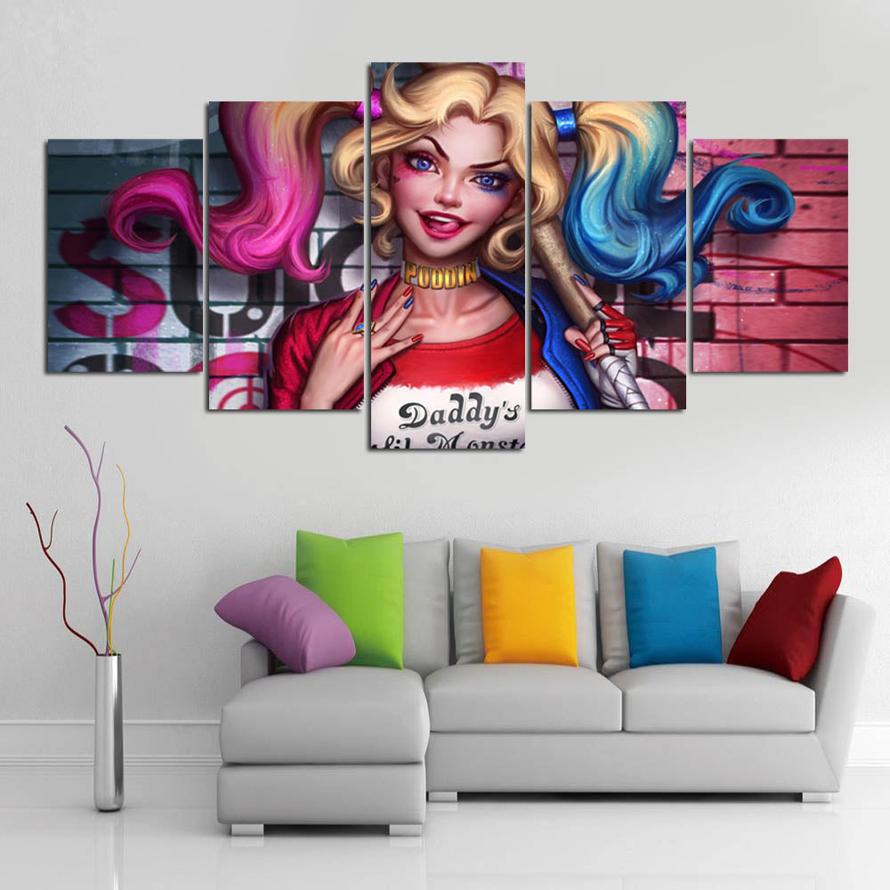 Modern Canvas Art Abstract Painting HD Printed Wall Art 4 Panel Pictures Movie Characters Girl Suicide Squad Harley-Quinn Poster Posters Hom