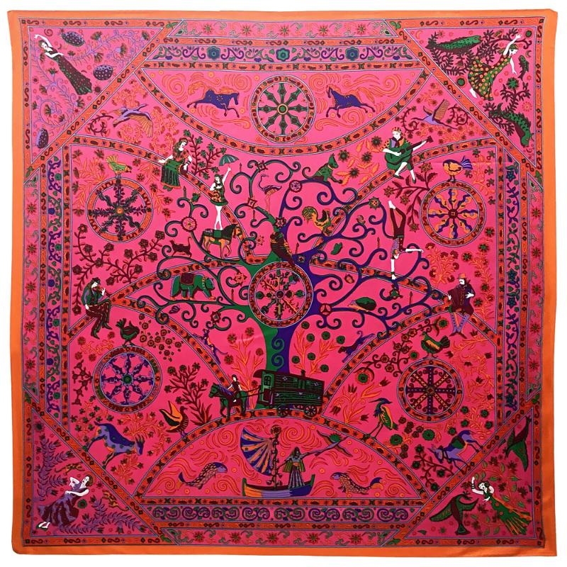 Scarves Luxury Twill Silk Scarf Women Shawls Animal Tree Print Stoles Bandana Kerchief Hijab Square Wraps Foulards 130cm