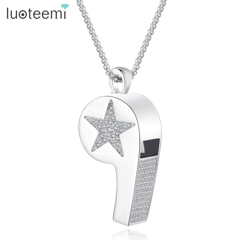 Pendant Necklaces LUOTEEMI Trendy White Gold Color Necklace For Women Top Quality CZ Crystal Stars Shaped Jewellery Gift
