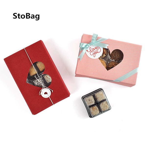 StoBag 10pcs Heart Transparent Window Candy Chocolate Gift Boxes DIY Handmade Soap Box Cake Decorating Supplies Wedding Party 210602
