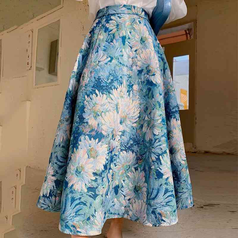 Skirts Falda larga de Jacquard con flores para Primavera-oto?o, faldaS34 elegante tal gran, cintura alta, a altura NGWG