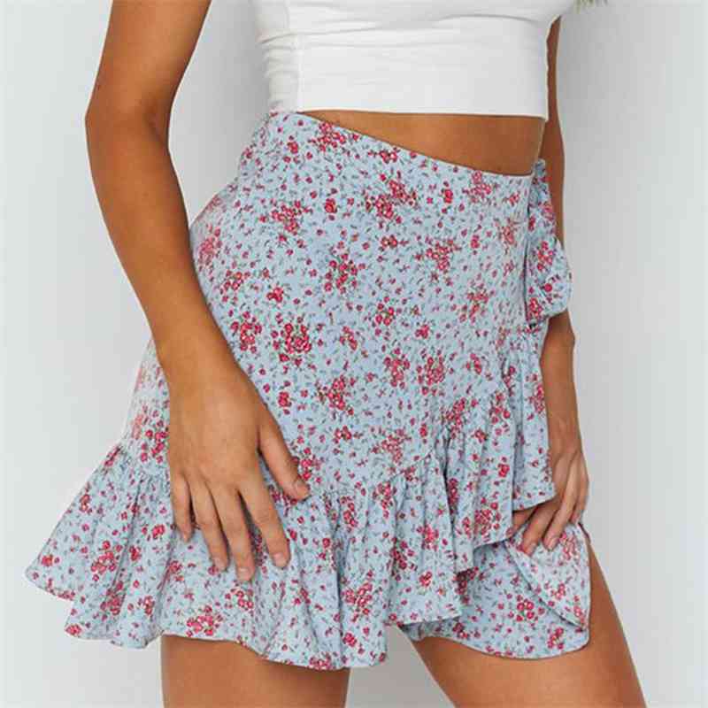 Skirts Minifaldas cortas con estampado de lunares para mujer, faldas volantes R23y lazo atado a la cintura, ropa calle SYVY