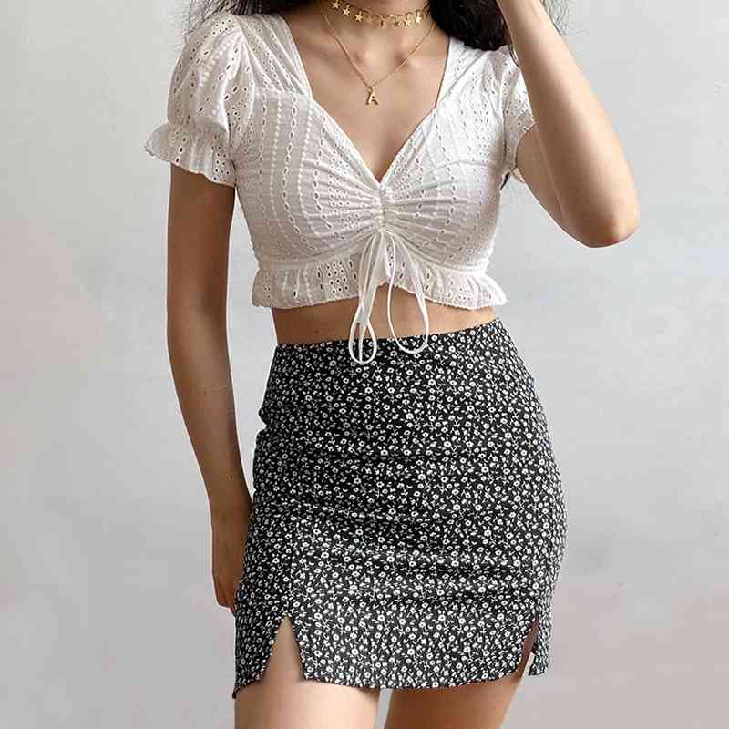 Skirts Minifalda con abertura frontal para mujer, Falda corta estampado P24 Floral YP3Q