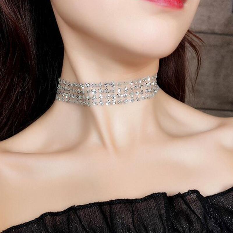 Chokers Fashion Fake Collar Choker Necklace Sequined Gold Silver Color Colour Women Statement