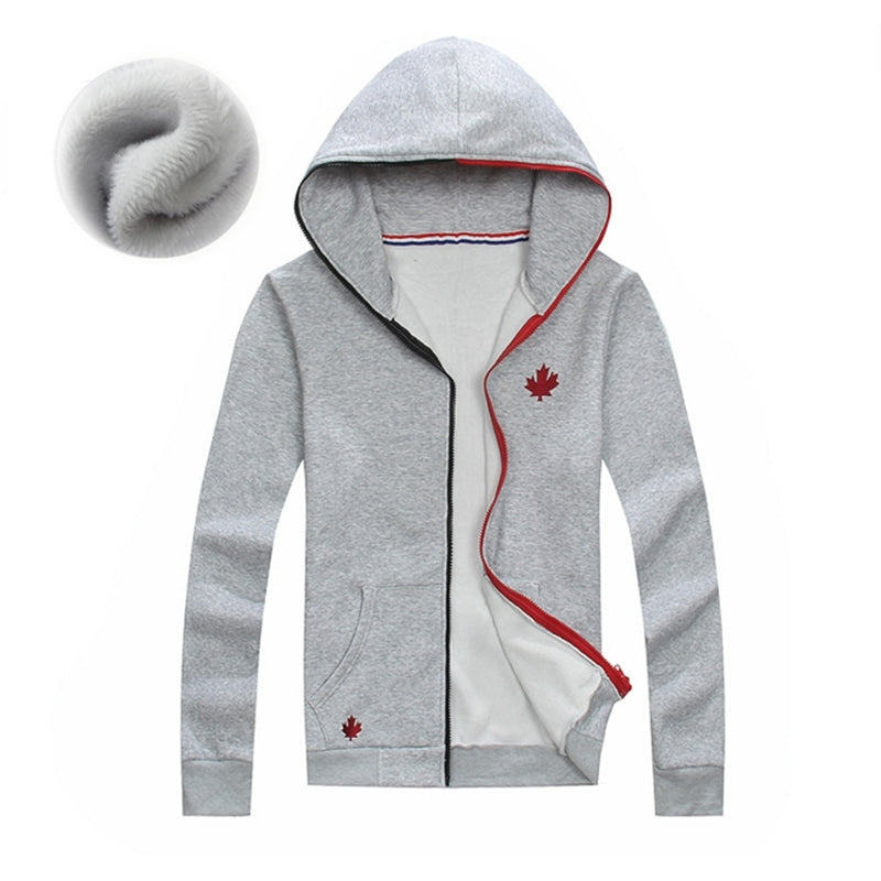 New comfortable solid color Baseball Jacket youth thickened jacket slim hooded cardigan Plush men&#039;s sweater
