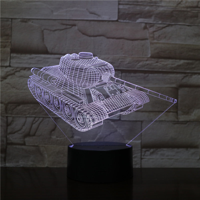 Bedroom Desk Lamp 3D LED Night Light Tank Model Acrylic Nightlight USB Powered Cool Birthday Gift for Kids Friends Room Decoration