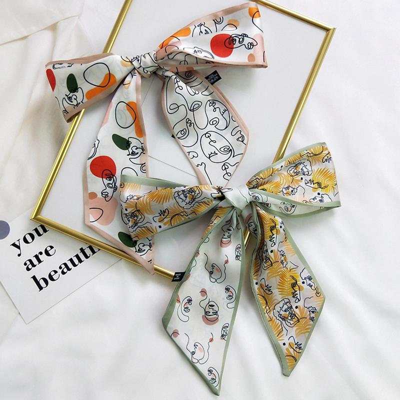 Scarves MoriBty Women Silk Skinny Scarf Spring-Autumn Cartoon Hair Ribbon Headscarf Foulard Femme Print Neckerchief Bag Ties Wraps