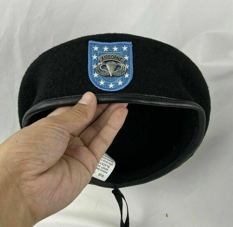 Berets Us Army Infantry Regiment WOOL BLACK Beret Airborne Paratrooper Parachutist Badge Hat Military