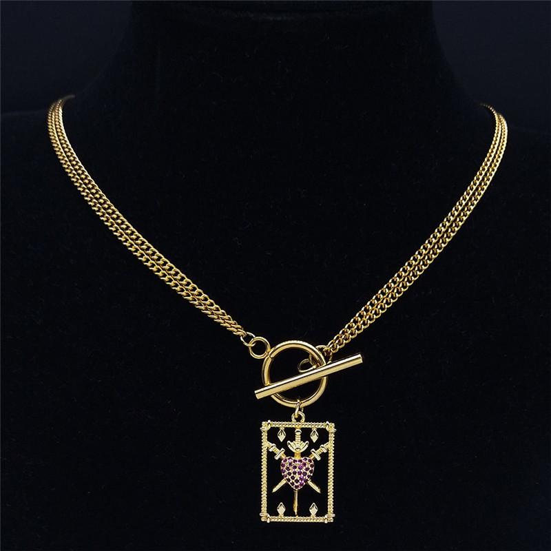 Pendant Necklaces Tarot The Heart Stainless Steel Copper Chain Necklace Women Gold Color Divination Choker Jewelry Collier NPW5S02