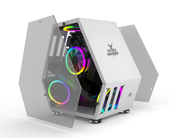 Sahara Monster Computer Gaming Case M-ATX Desktop Mini Special-Shaped Chassis Game Competitive Glass Side Through Support M-ATX- ITX Motherb