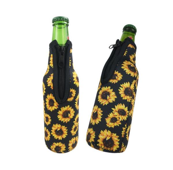 Other Drinkware 330ml 12 oz Universal Neoprene Beer Bottle Coolers Cover with Zipper Bottles Sleeves Softball Sunflower Pattern SN2745