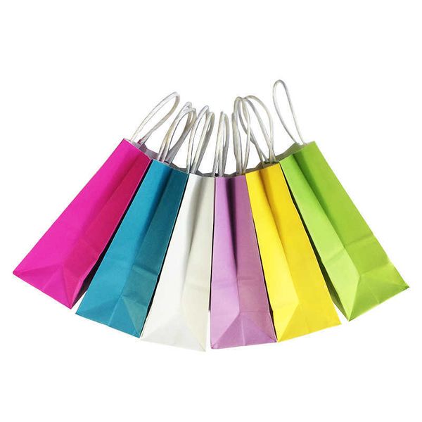 Multifunction soft color paper bag with handles 21x15x8cm Festival gift bag High Quality shopping bags kraft paper Y0606