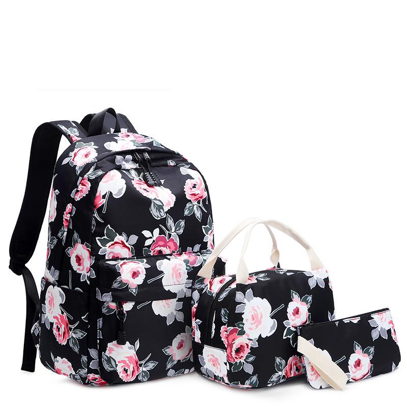 School Bags Vintage Chic Floral Printed Oxford Backpacks Women Fashion 3Pc-set Shoulder Teenager Girls