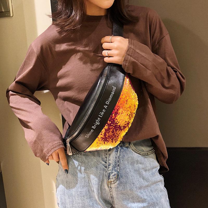 Waist Bags Fanny Pack For Women Mini Bag Fashion Bum Glitter Female Packs Hip Leather Pouch 2021