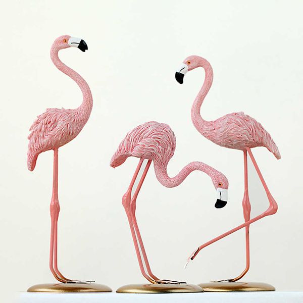 New Creative Nordic INS Pink Flamingo Resin Home Decoration Living Room Bedroom Animal Crafts Desktop Jewelry Wedding Gift 210607