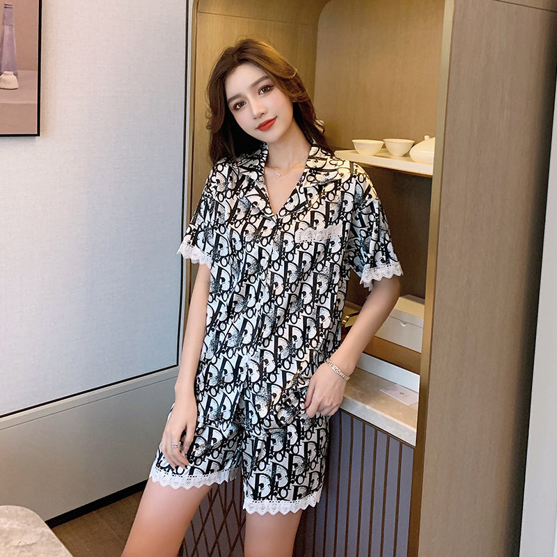 Summer ladies Sleepwear women short sleeves trousers ice silk students lovely loose casual large size two sets