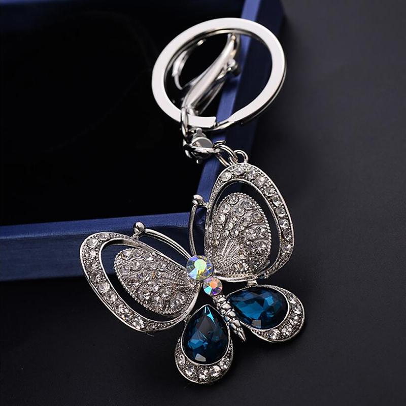 Keychains Crystal Butterfly Keychain Glittering Full Rhinestone Alloy Key Chain For Women Girl Car Bag Accessories Fashion Ring 1pc