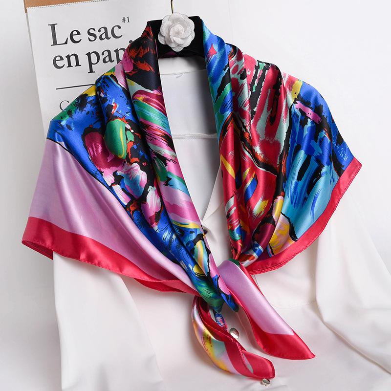 Scarves Silk Square Scarf Women Foulard Soft Lady Shawl Wrap Pashmina Bandana Bag Fashion Neckerchief Spring Hijab 90Cm 2021