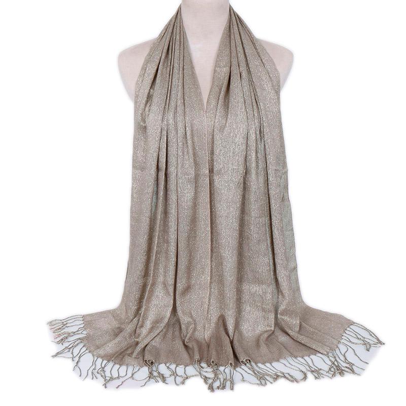 Scarves Women Plain Lurex Glitter Tassel Cotton Shawl Scarf Female Soft Long Headband Fashion Muslim Hijab Wrap Foulard 170*60Cm