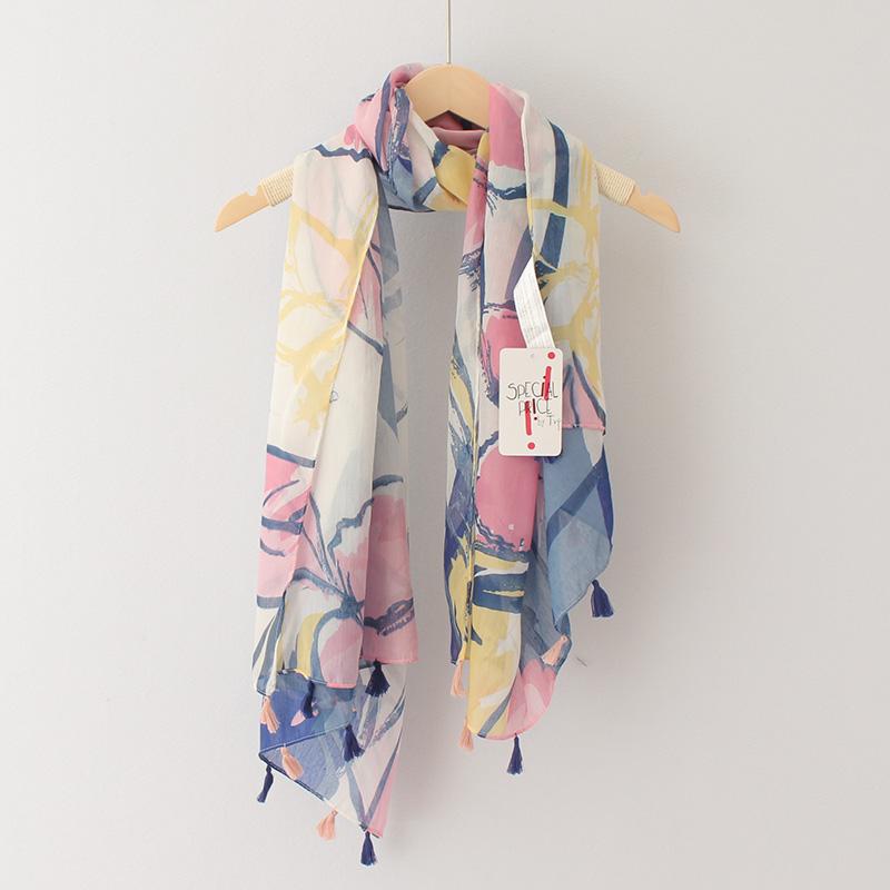 Scarves 2021 Floral Flower Print Tassel Viscose Scarf Lady Thin Light Silk Bufandas Muslim Hijab Beach Cover Up