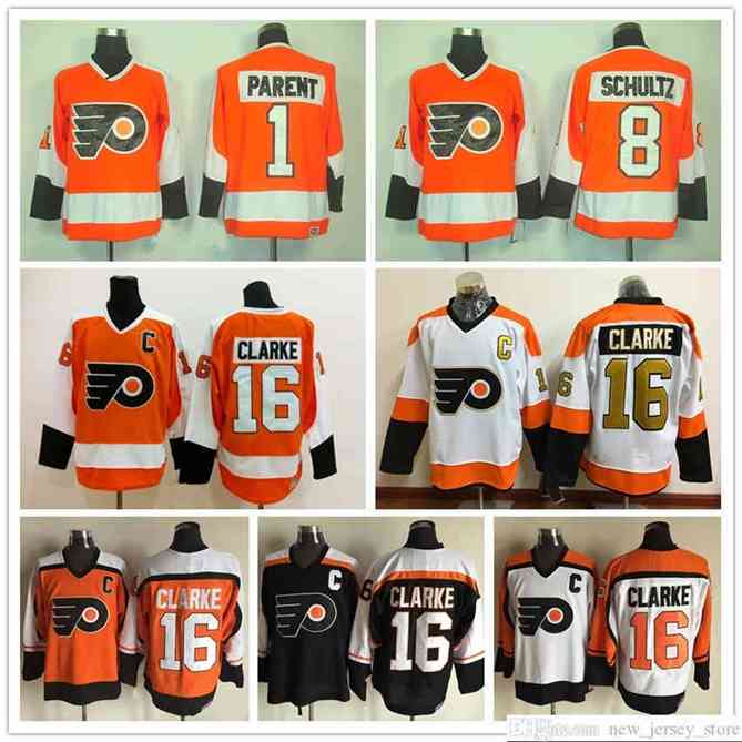 96 Philadelphia Flyers CCM Vintage Jerseys Mens Stitched 1 Bernie Parent 8 Dave Schultz 16 Bobby Clarke Hockey Jersey