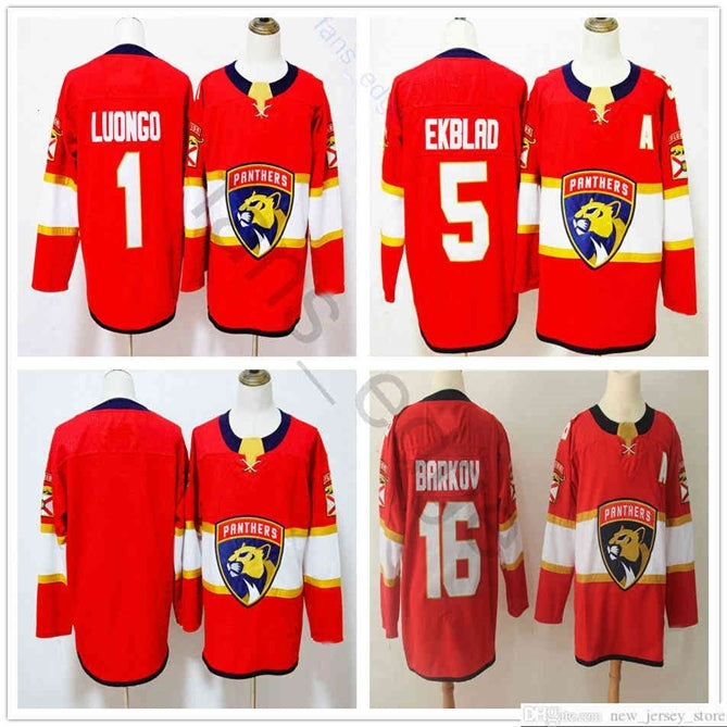 96 New Top Florida Panthers #1 Roberto Luongo Jersey Home Red Mens Blank #5 Aaron Ekblad 16 Aleksander Barkov Ice Hockey Jerseys