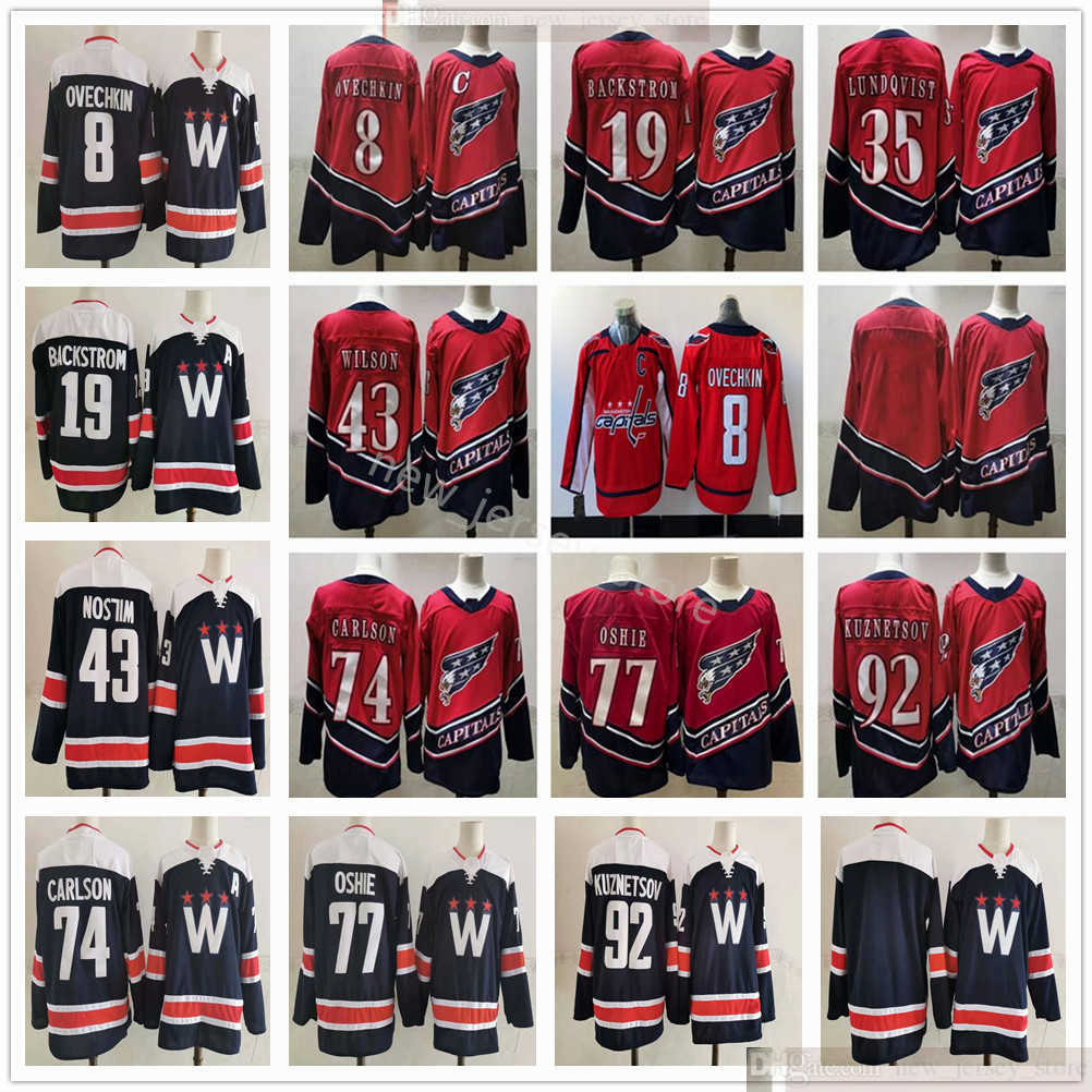 2021 2022 New Red Blue Washington Capitals Hockey Jerseys Alex Ovechkin Nicklas Backstrom Tom Wilson John Carlson TJ Oshie Evgeny Kuznetsov