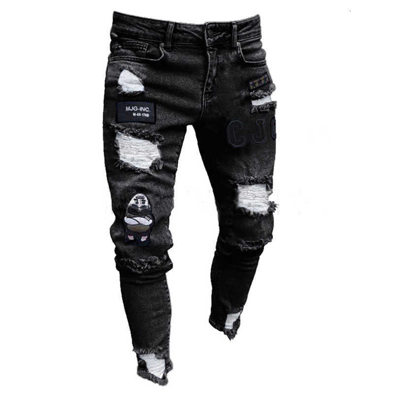 Men's Jeans 2021 Spring Black white blue Streetwear hip hop Stretchy Ripped ny Men jeans Plus size Casual Biker men Denim Pants Tr
