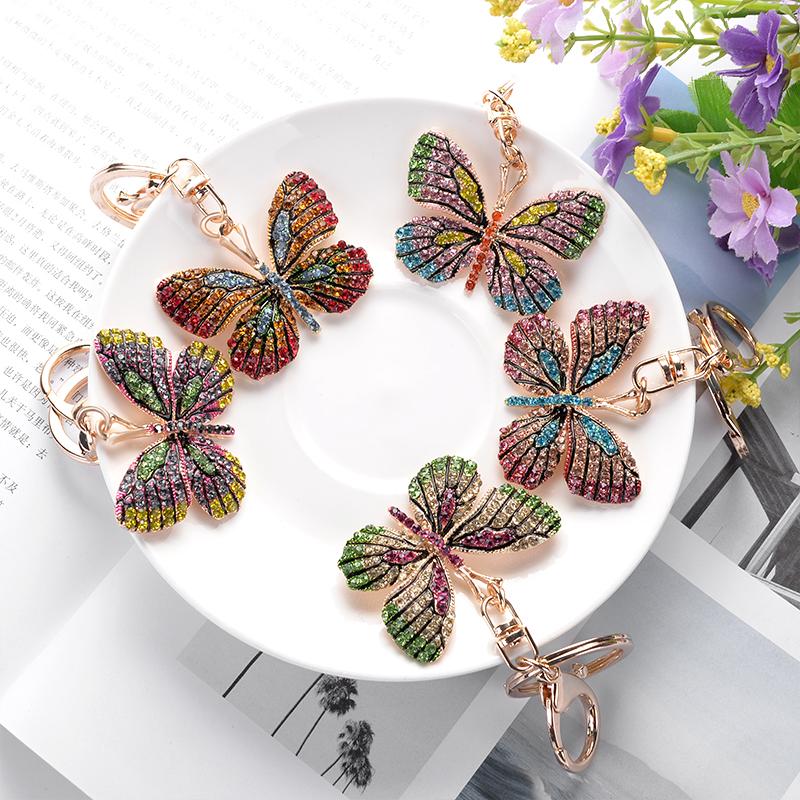 Keychains Beautiful Butterfly Keychain Glittering Full Rhinestone Alloy Key Chain For Women Girl Car Bag Accessories Fashion Ring