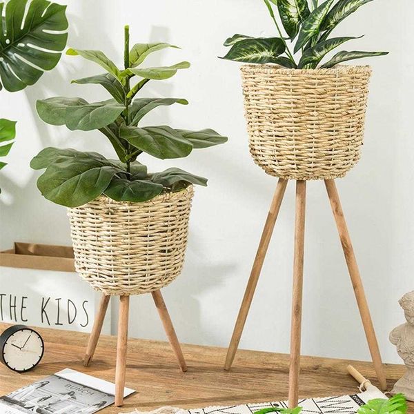 Garden Decoration Floor Vase Plant Stand Wickerwork Flower Pot Holder Display Potted Rack Rustic Decor Plant Pot Garden Supplies T200104