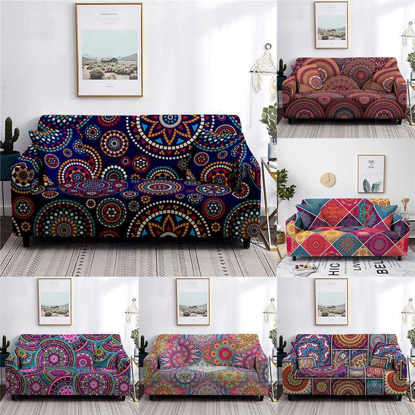 Mandala Bohemia Sofa Cover Stretch Slipcover Sectional Elastic Couch for Living Room L Shape Armchair 1-2-3-4 Seater 210723