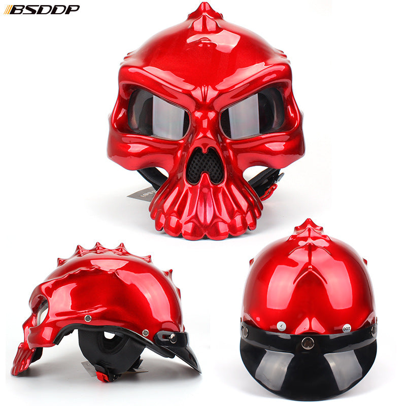 BSDDP fashion motorcycle skull helmet wizard half helmet Harley helmet can be worn with bubble mirror, double-sided can be worn