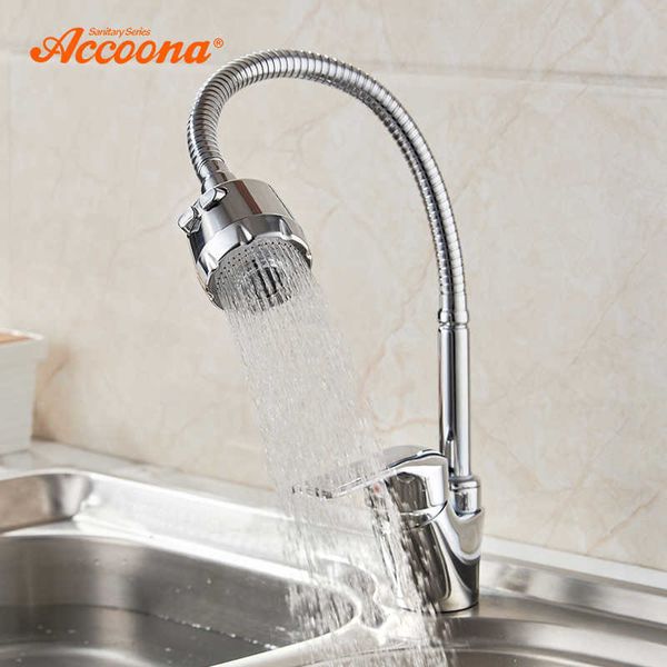 Accoona Zinc Alloy Kitchen Faucet Tube 3 kinds of Water Way Outlet Pipe Tap Basin Plumbing Hardware Brass Sink Faucets A4868 210724