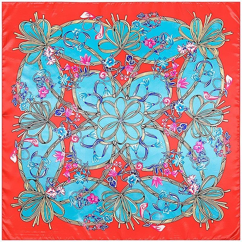Scarves 90cm*90cm Bowknot Flowers Headwear Headdress Woman Scarf Soft Silky Silk Matagorda Lady Accessory Neck Wrap Shawl