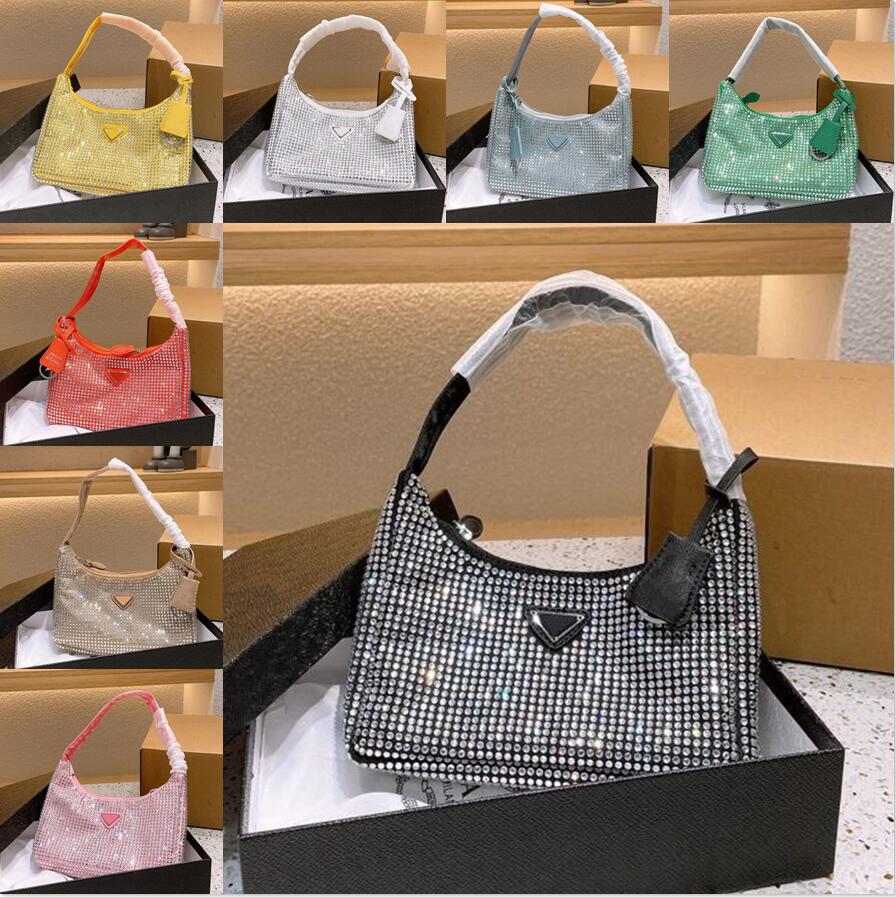 Top Quality Fashion Ladies Full Diamond Glitter Hobo Evening Bags Womens Classic Original Luxury Designer Brand Nylon Underarm Bag Shoulder Handbag