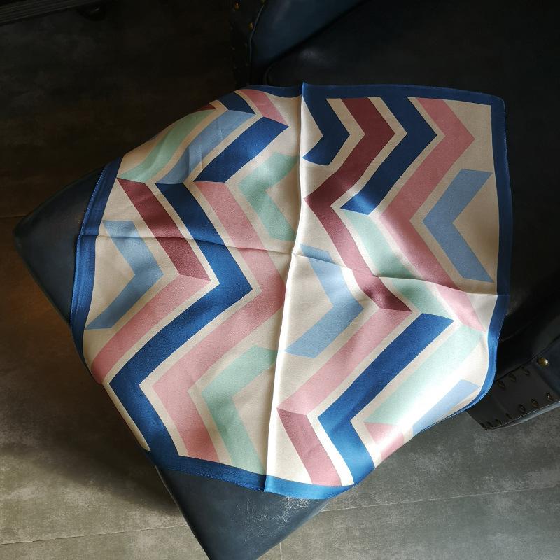 Scarves Square Silk Women Fashion Striped Handkerchief Small Size Girls Cute Handband Geometric Bandeau Real Scarf Blue