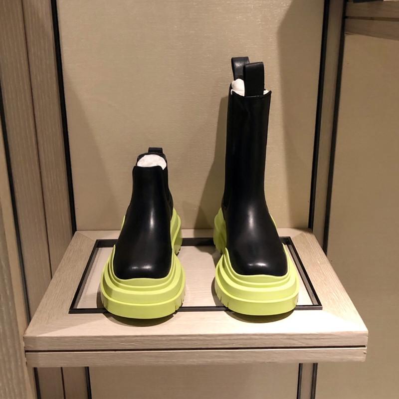 2021 Leather Flat Boots exclusive candy color comfortable and beautiful Martin fruit green thick bottom waterproof platform fashion women&#039;s Kni